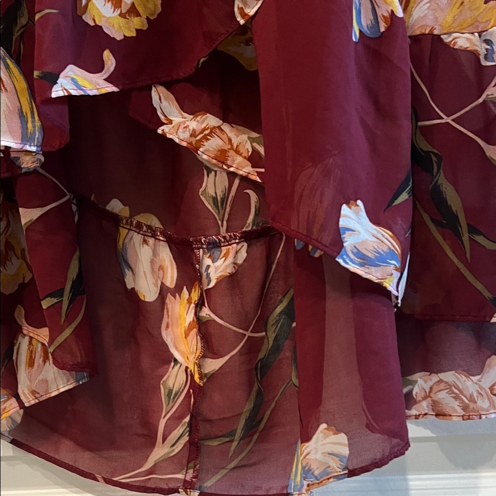 a new day Burgundy Floral Asymmetrical Dress - Picture 9 of 9